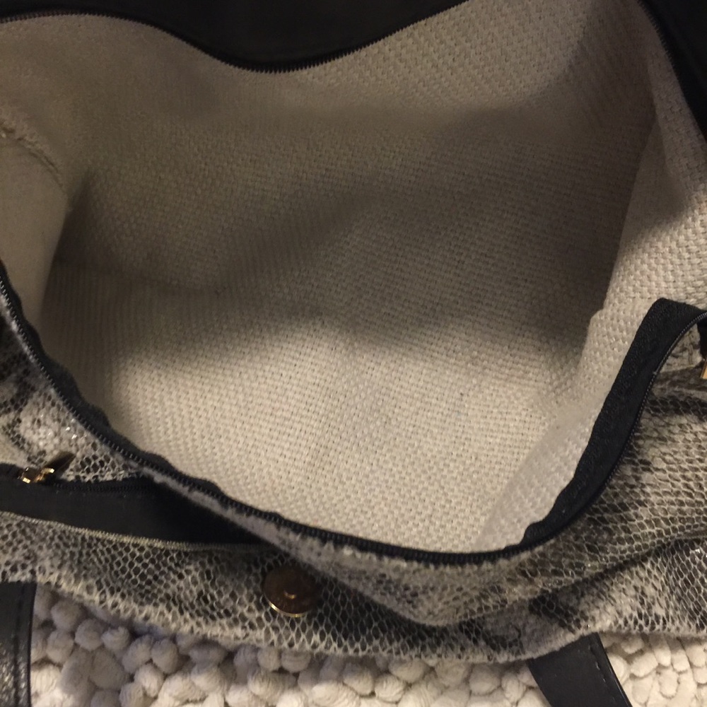 Snake Python Print 2 Handle Taupe Gray Black Embe… - image 8